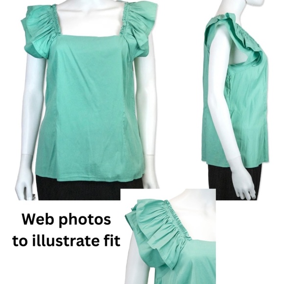 PRADA SPORT Square Neck Ruffle Short Sleeve Cotton Blend Top Green Size 44/US10 - Picture 12 of 16